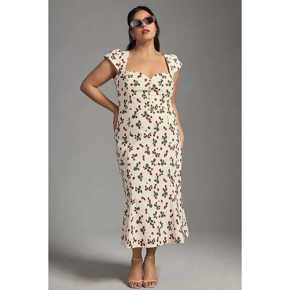 Anthropologie Cecily Strawberry Midi Length Dress XL - Picture 1 of 10